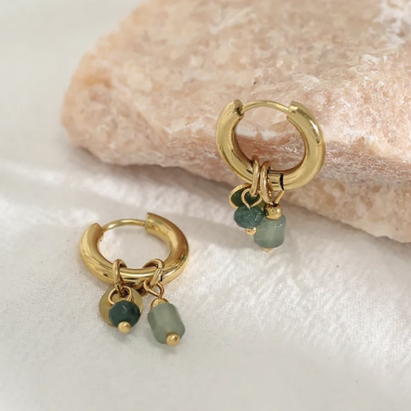 18k gold green aventurine charm huggies - Picture 3 of 5